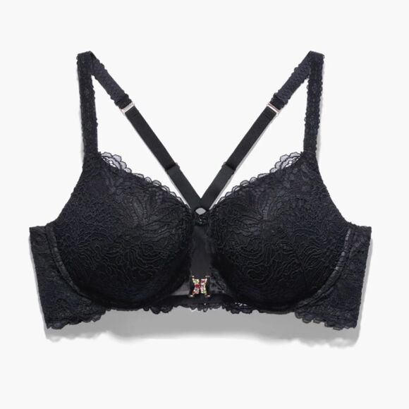 Savage X Fenty Romantic Corded Lace Front-Closure Push-Up Bra Black Caviar 42DD - Picture 5 of 9